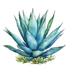 Obraz premium Agave Plant with Succulents A Watercolor Illustration of Desert Flora.