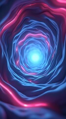 Colorful swirling tunnel with vibrant blue and purple lights creating a hypnotic effect in a digital space