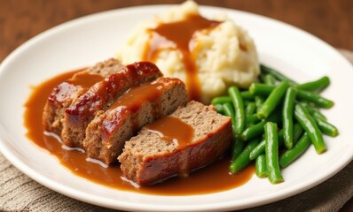 Delicious meatloaf with gravy
