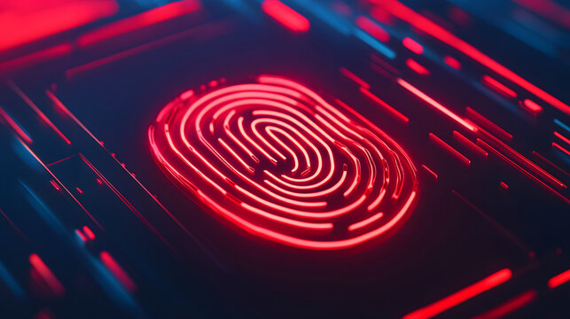 Future digital processing of technology biometric fingerprint scanner, concept of digital program monitoring and security scanning