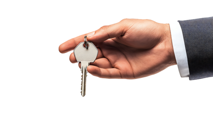 a real estate businessman's hand holding the house key