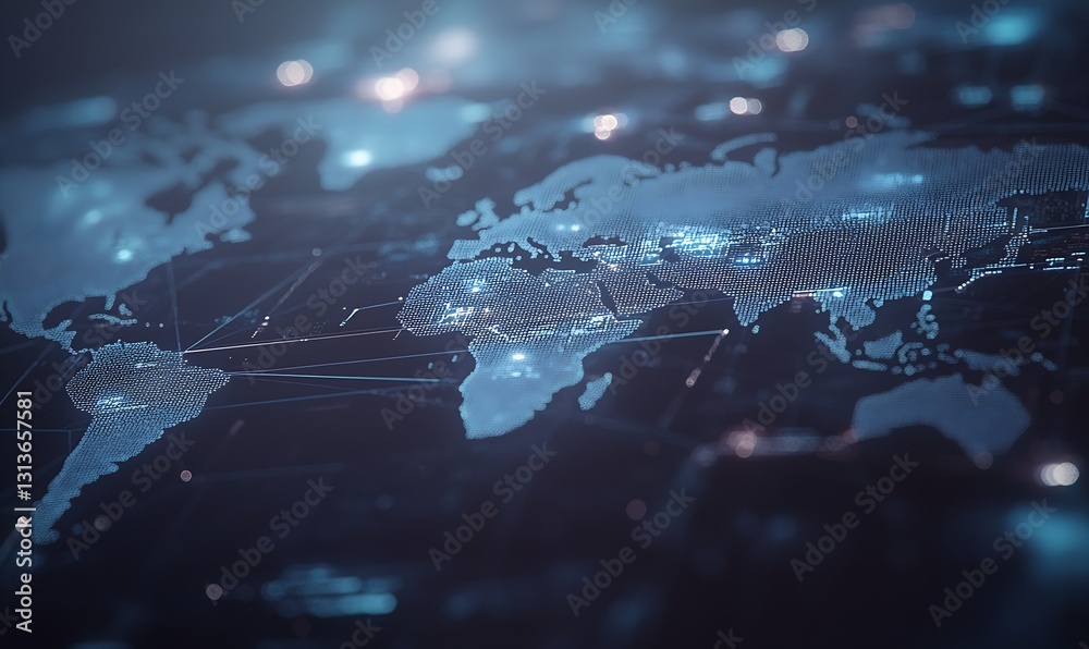 Poster High tech world map visualization with glowing connections and digital interface background : Generative AI