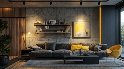 Modern Concrete Living Room Interior