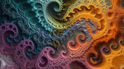Vibrant Abstract Pattern of Swirling Shapes and Colors in Multicolored Fractal Design Creating a Captivating Visual Experience