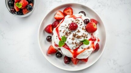 Delectable Pavlova Dessert: A Symphony of Fresh Berries, Cream and Chocolate