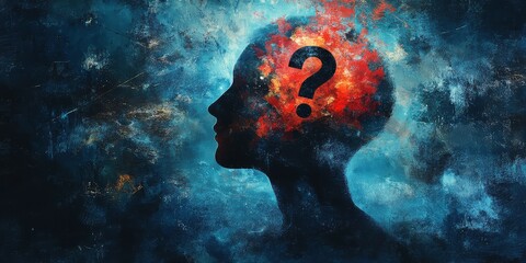 a side profile of a head with question marks inside his brain, a picture of indecision
