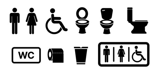 Fototapeta premium toilet vector icons set, Sanitär Symbole, Set of restroom, toilet icon collection. Male and female restroom. Vector Illustration.
