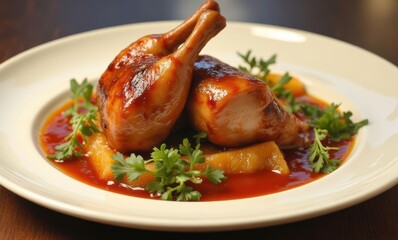 Delicious glazed chicken with sauce