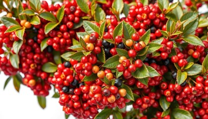 Obraz premium Vibrant, colorful Pigeon Berry shrub, isolated on white, vibrant, small tree