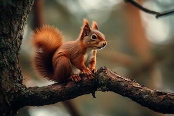 Red Squirrel on a Tree Branch