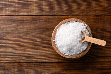 Organic salts on wooden background