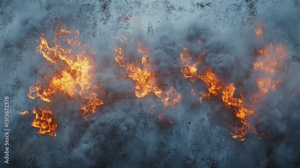 Aufkleber flames and smoke realistically enveloping a blank concrete surface, creating an intense and dramatic