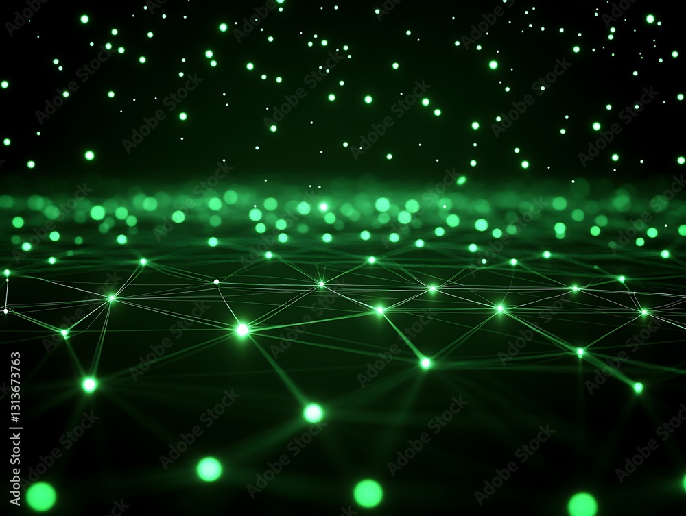 Poster abstract digital network connection with green luminous node points