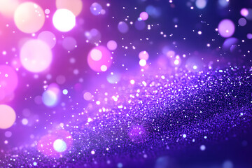Abstract purple particles and dots flowing on purple background, dancing particles dark background 3D rendering