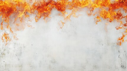 Naklejka premium Realistic fire flames and smoke rising, bordering a blank concrete background, creating an intense and dramatic visual with fiery, powerful energy.