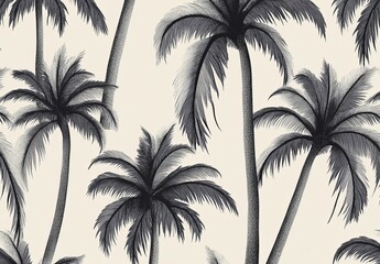 Monochrome palm trees seamless pattern background
