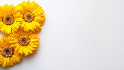Vibrant Yellow Gerbera Daisies Arranged on a Clean White Background with Ample Copy Space