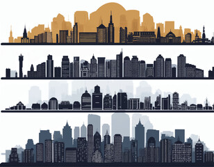 City silhouette skyline collection. Set of black city silhouette. Night town skyline icons