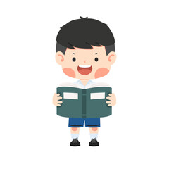 cute student boy reading a book