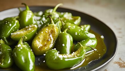 Roasted Green Peppers with Olive Oil and Salt