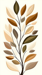 Abstract Beige Brown Olive Green Leaves Branch Illustration