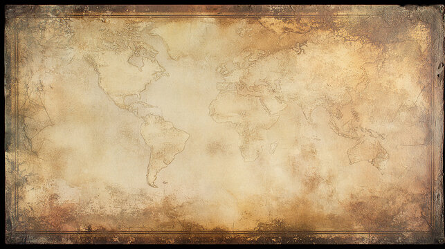 Aged world map in sepia tones revealing historical exploration and ancient cartography style