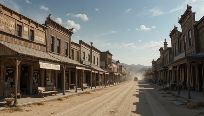 Fototapeta premium Empty Old West Town Street with Historic Wooden Buildings