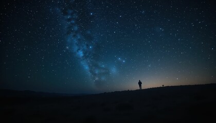 Night Sky Wonder: A Solitary Figure Gazes at Starry Universe