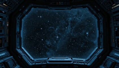 Obraz premium Stunning View of Outer Space Through a Futuristic Spacecraft Window