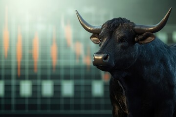 Naklejka premium A bull with large horns, possibly a symbol of strength or power.