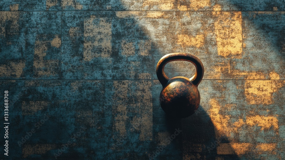 Aufkleber Kettlebell positioned in soft light on textured gym floor with ample space for text Generative AI