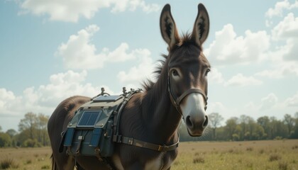 Fototapeta premium Innovative Donkey with Solar Gear in a Scenic Landscape