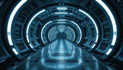 Futuristic Sci-Fi Tunnel with Neon Lights and Sleek Design
