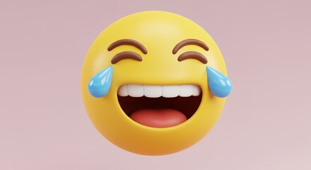 Big Bright Laughing Emoji with Tears of Joy. Isometric 3D Style