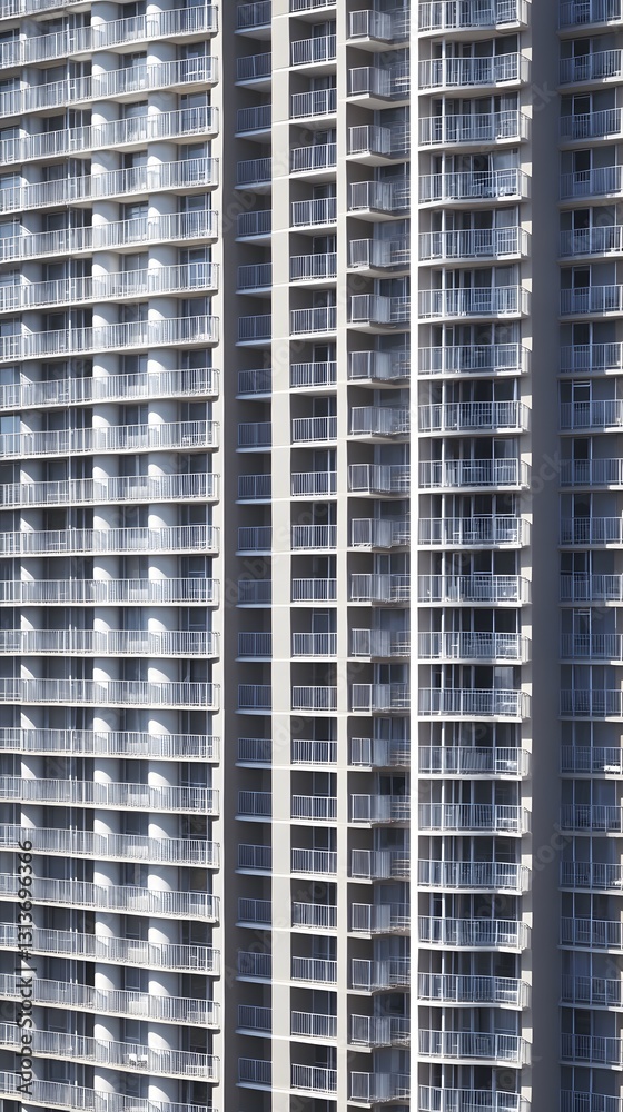 Poster tall building facade with detailed architectural elements in a realistic setting featuring copy spac