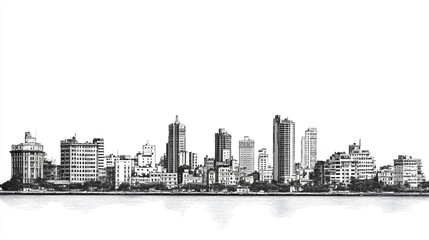 Fototapeta premium Havana Cuba Skyline BW, print poster travel art illustration urban modern downtown landmarks skyscrapers artwork architecture 