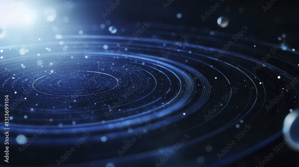 Poster mesmerizing abstract representation of cosmic waves and particles, showcasing swirling patterns and 