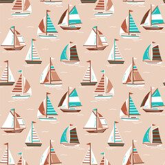Seamless pattern with hand drawn sailboats. Sailing ship vector design. Perfect for textile, wallpaper or print design. EPS10 vector file.	