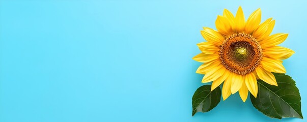 Obraz premium Bright Sunflower on Blue Background for Nature and Floral Themes