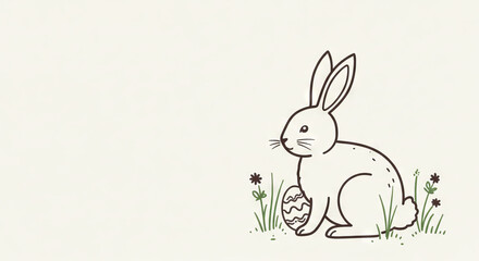 Obraz premium A white bunny sits near an easter egg in grass