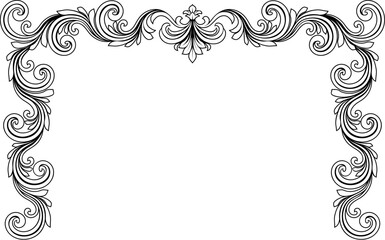 A filigree heraldic crest motif floral pattern border frame. Original design in a vintage style.