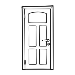 Classic wooden door in black and white illustration