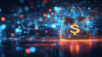 Fototapeta premium A high-tech moneybag icon with AI-powered fraud detection algorithms in a digital banking environment.