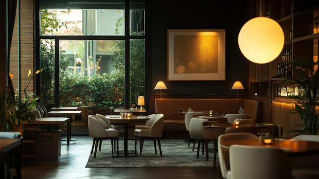 Cozy restaurant interior with modern decor.