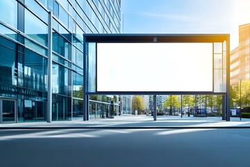 Obraz premium Empty Billboard on the Building: Blank Mock-Up for Advertising