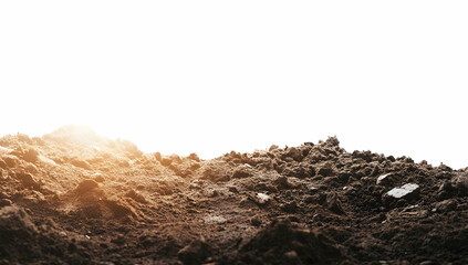 Fototapeta premium Pile of dirt isolated on a white background with a clipping path, in focus, with bright, daylight lighting, high-resolution photography.