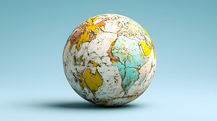 Pixelated Cracked Globe Digital Art Muted Tones on Light Blue Background