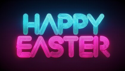Dynamic Neon "Happy Easter" Typography. Modern vibrant neon letters.  Fashionable, eye-catching holiday graphic for digital projects.