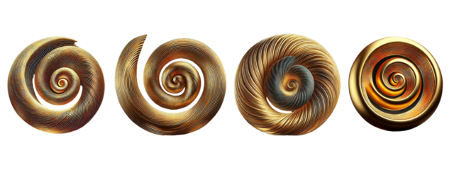 Gold Spiral Ribbon Curls Set, Decorative Graphic Element for Christmas and Holiday Designs