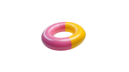 Realistic inflatable swim ring with pink and yellow color combination for summer beach and pool fun. Floating water safety tube. Isolated on transparent background. Generative Ai. 